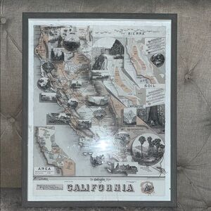 Framed Map of California with Illustrations ( MARMONHILL)  17 x21 original.